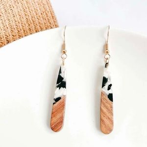 Water Drop Earrings with black, white, and wood detail